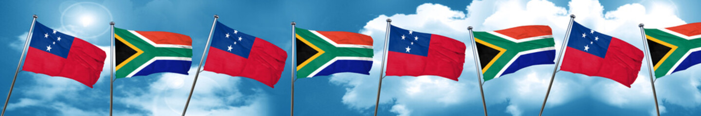 Samoa flag with South Africa flag, 3D rendering