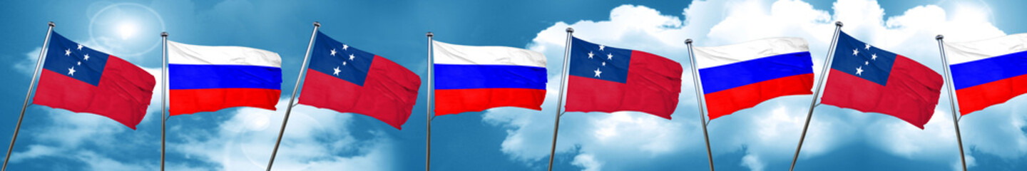 Samoa flag with Russia flag, 3D rendering