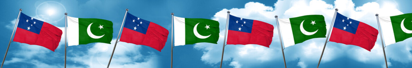 Samoa flag with Pakistan flag, 3D rendering