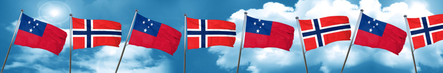 Naklejka na ściany i meble Samoa flag with Norway flag, 3D rendering