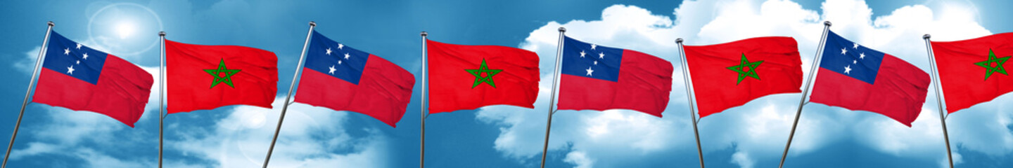 Samoa flag with Morocco flag, 3D rendering