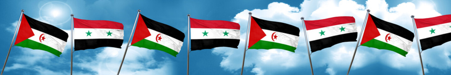 Western sahara flag with Syria flag, 3D rendering