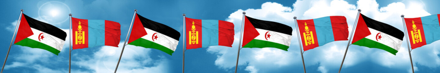Western sahara flag with Mongolia flag, 3D rendering