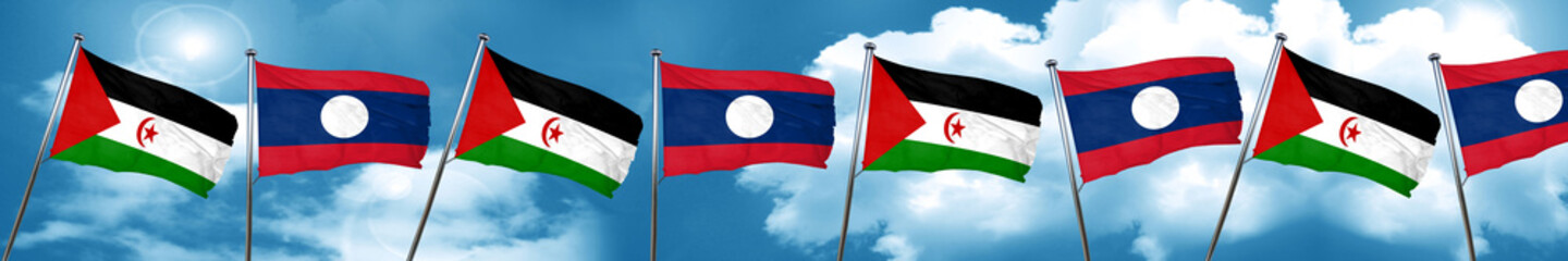 Western sahara flag with Laos flag, 3D rendering