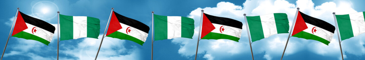 Western sahara flag with Nigeria flag, 3D rendering