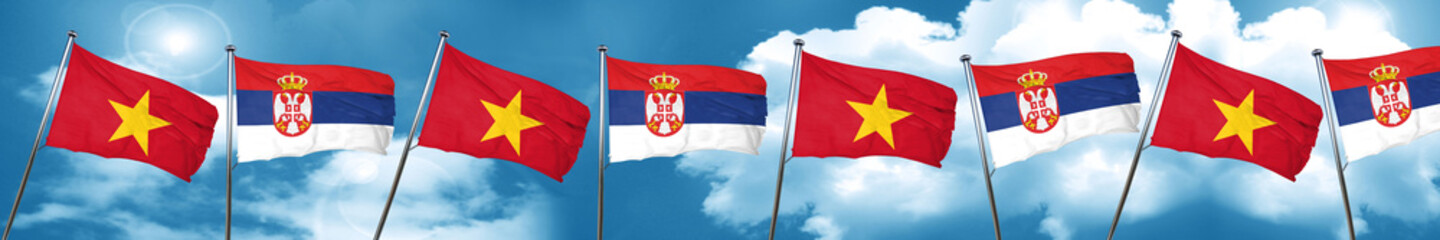 Vietnam flag with Serbia flag, 3D rendering