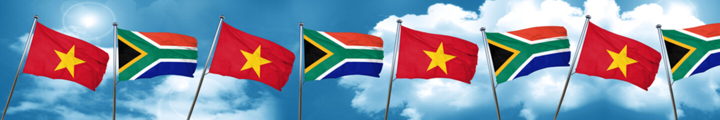 Vietnam flag with South Africa flag, 3D rendering
