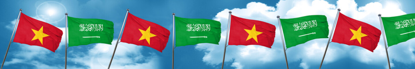 Vietnam flag with Saudi Arabia flag, 3D rendering