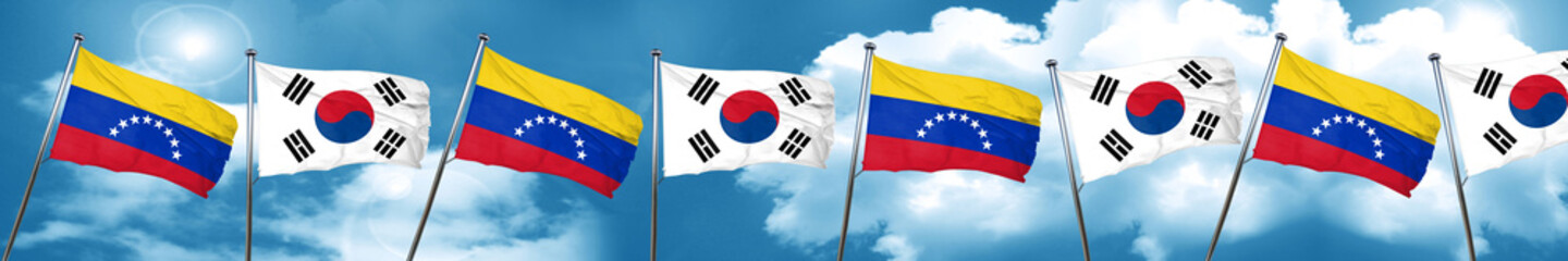 Venezuela flag with South Korea flag, 3D rendering