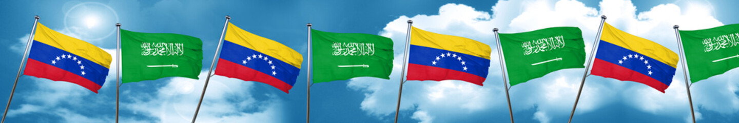 Fototapeta na wymiar Venezuela flag with Saudi Arabia flag, 3D rendering