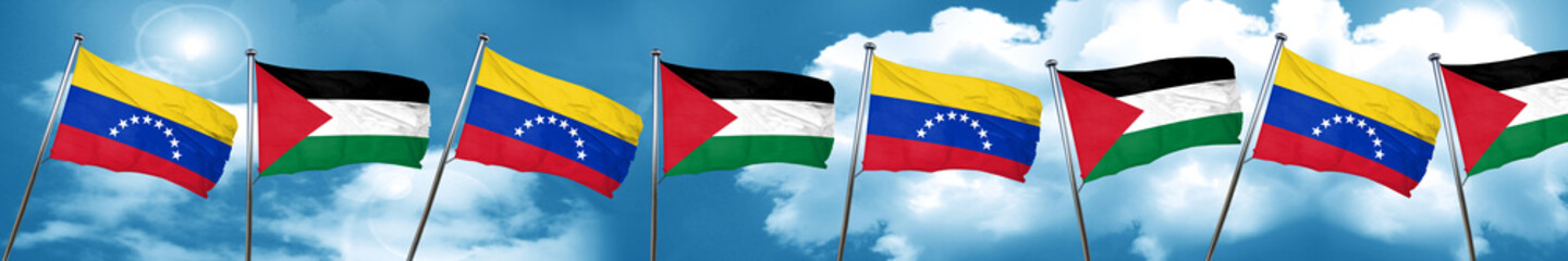 Fototapeta na wymiar Venezuela flag with Palestine flag, 3D rendering