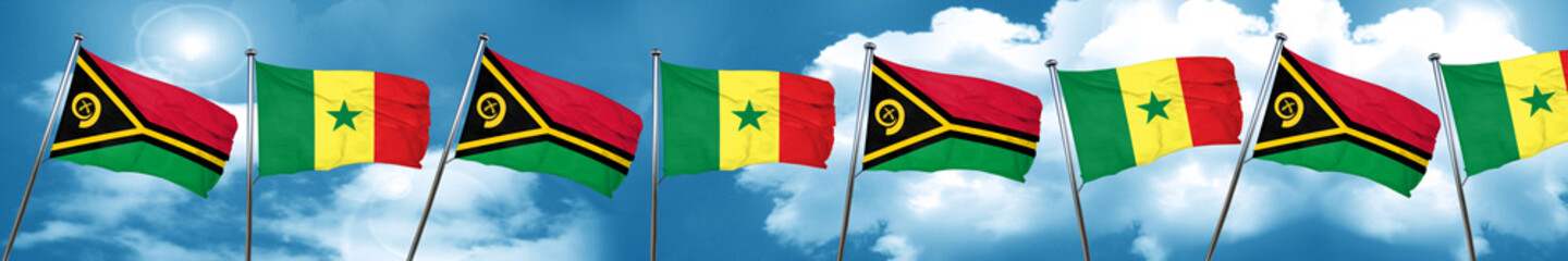 Vanatu flag with Senegal flag, 3D rendering