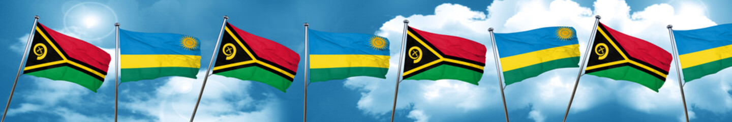 Vanatu flag with rwanda flag, 3D rendering