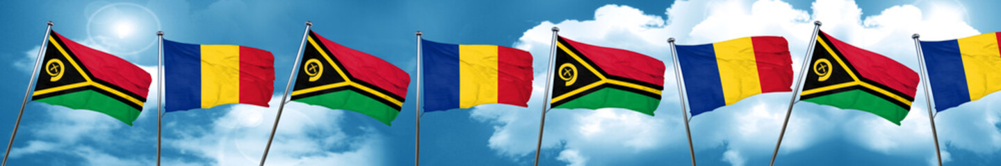 Vanatu flag with Romania flag, 3D rendering
