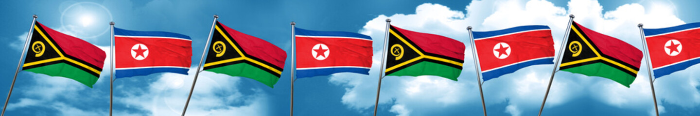 Vanatu flag with North Korea flag, 3D rendering