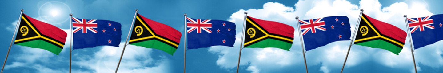 Vanatu flag with New Zealand flag, 3D rendering