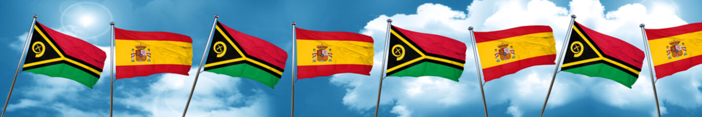 Vanatu flag with Spain flag, 3D rendering