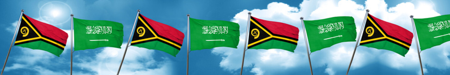 Vanatu flag with Saudi Arabia flag, 3D rendering