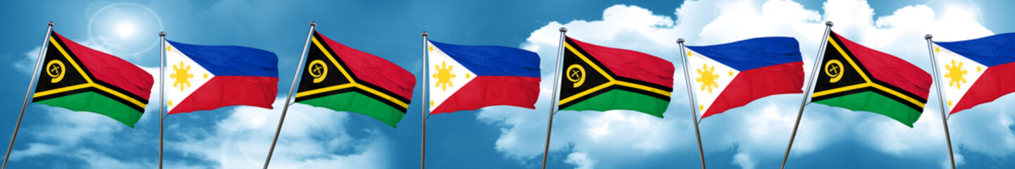 Vanatu flag with Philippines flag, 3D rendering