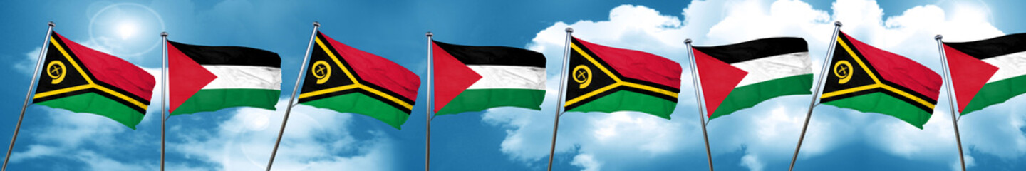 Vanatu flag with Palestine flag, 3D rendering