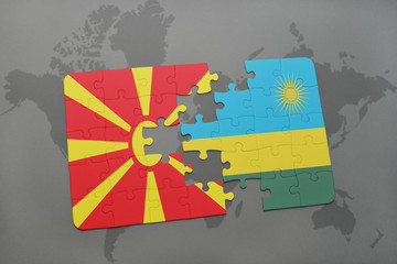 puzzle with the national flag of macedonia and rwanda on a world map