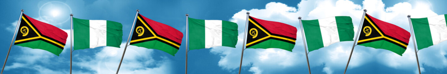 Vanatu flag with Nigeria flag, 3D rendering