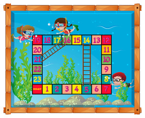 Game template with kids under the sea
