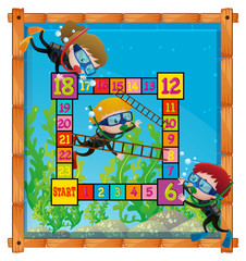Boardgame template with kids scuba diving