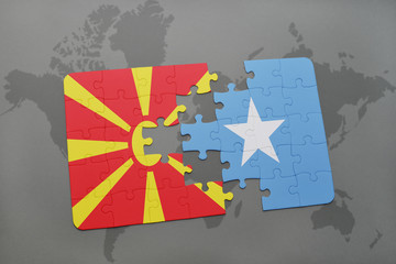 puzzle with the national flag of macedonia and somalia on a world map