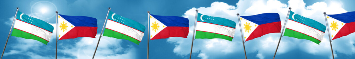 Uzbekistan flag with Philippines flag, 3D rendering