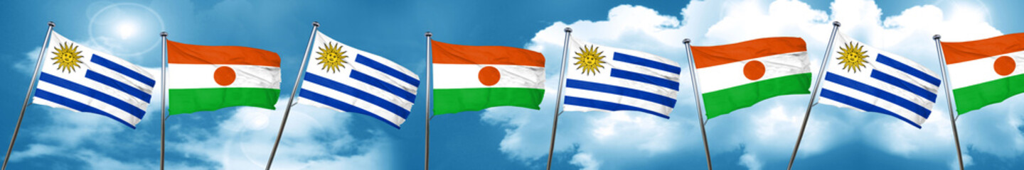 Uruguay flag with Niger flag, 3D rendering