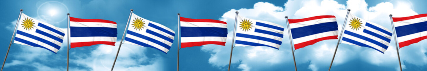 Uruguay flag with Thailand flag, 3D rendering