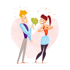 Vector flat portrait of young loving couple