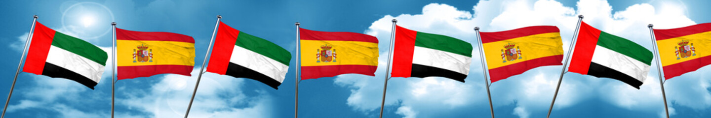 uae flag with Spain flag, 3D rendering