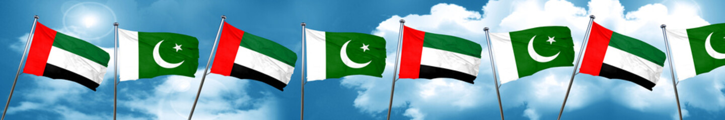 uae flag with Pakistan flag, 3D rendering