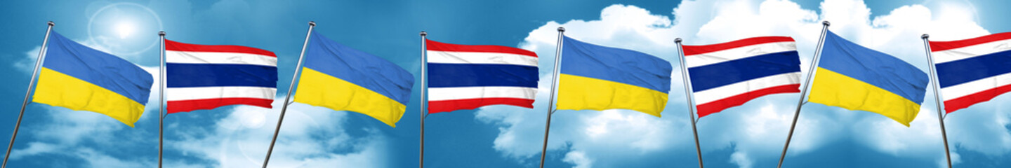 Ukraine flag with Thailand flag, 3D rendering