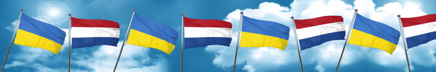 Ukraine flag with Netherlands flag, 3D rendering