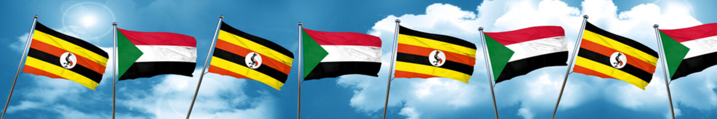 Uganda flag with Sudan flag, 3D rendering