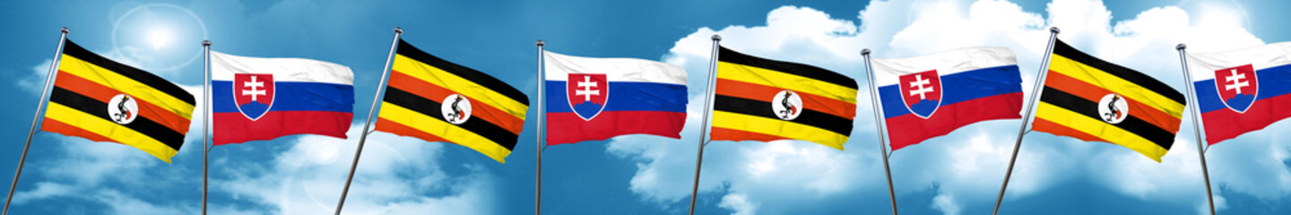 Uganda flag with Slovakia flag, 3D rendering