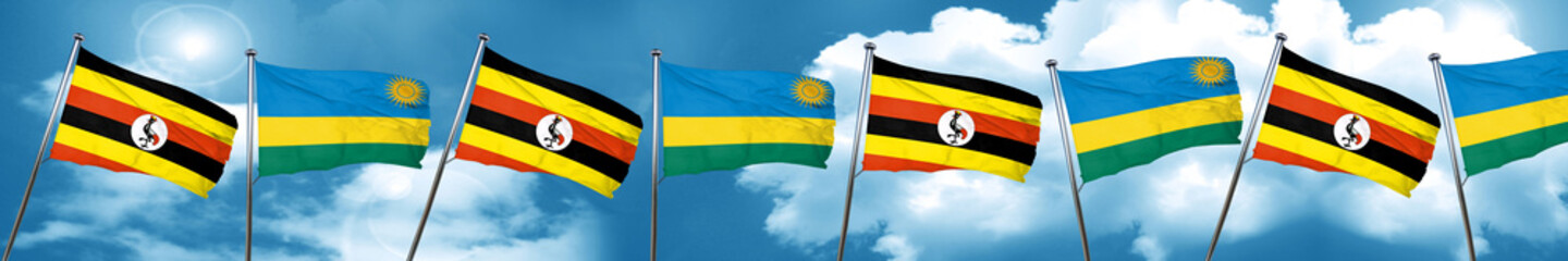 Uganda flag with rwanda flag, 3D rendering