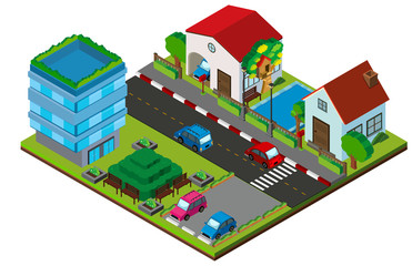 3D design for village with buildings and road