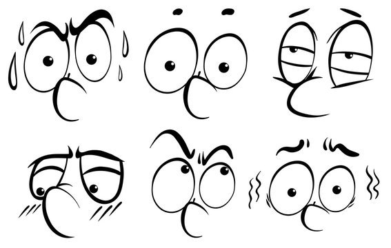 Facial expression doodle in black outline