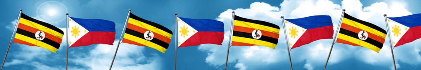 Uganda flag with Philippines flag, 3D rendering
