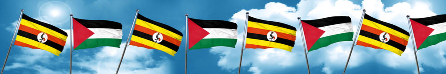 Uganda flag with Palestine flag, 3D rendering