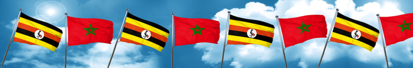 Uganda flag with Morocco flag, 3D rendering