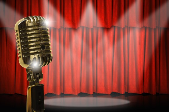 Retro microphone and curtain.