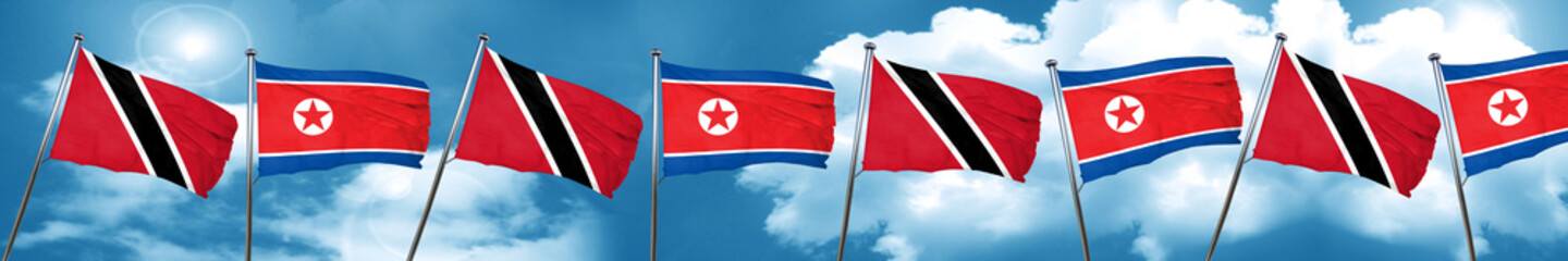 Trinidad and tobago flag with North Korea flag, 3D rendering