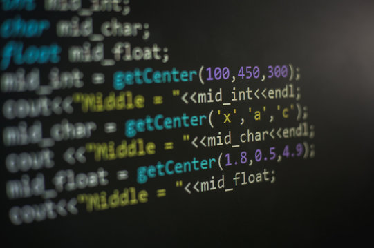 Programming code, Computer screen Programming code abstract screen of software developer. Computer Language. CPP 