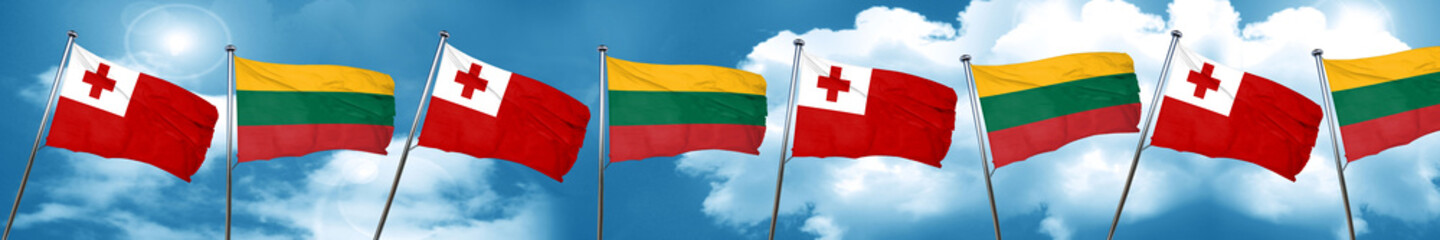 Tonga flag with Lithuania flag, 3D rendering
