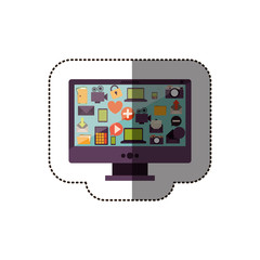 color sticker with desktop computer screen icons vector illustration